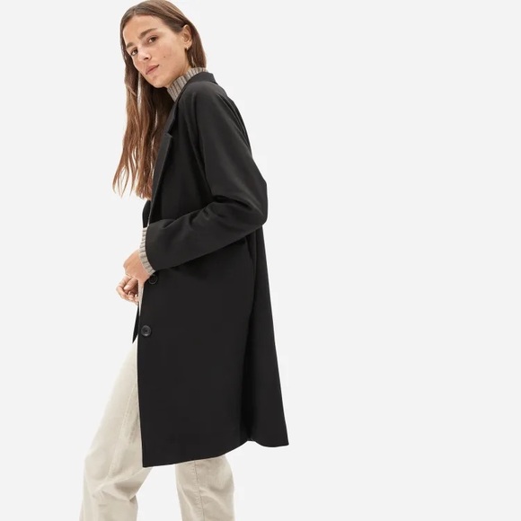 EVERLANE The Dream Coat Long in Black Long Sleeve Button Front Pockets Med NEW